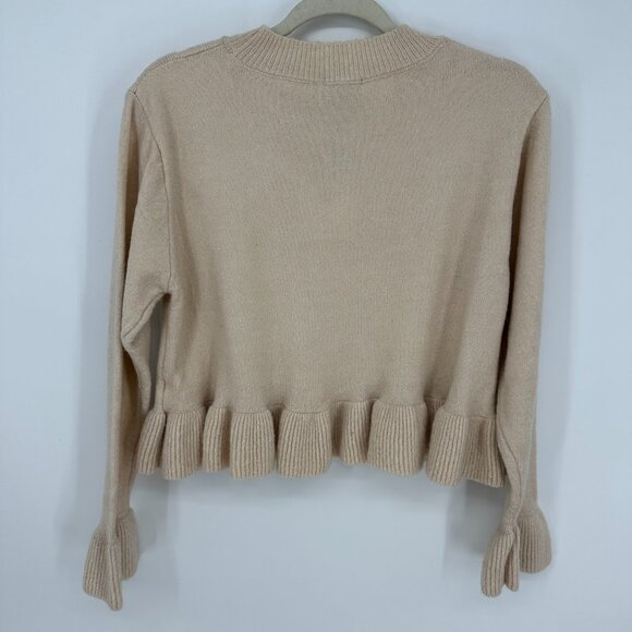 Dress Forum Ruffle Trim Cropped Sweater M Relaxed Fit Beige Tan Pullover NWT - Picture 6 of 12